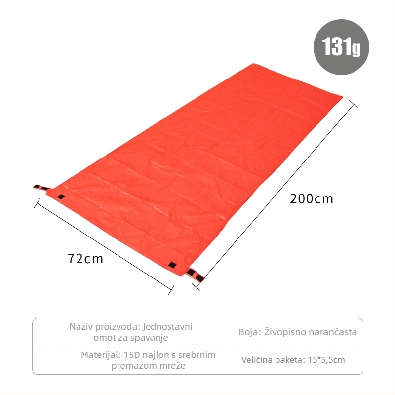 SUBITO Vanjska vreća za spavanje za kampiranje, jednodijelni punjenje, navlaka od 15D srebrenog premazanog najlona, omotnog tipa, za odrasle