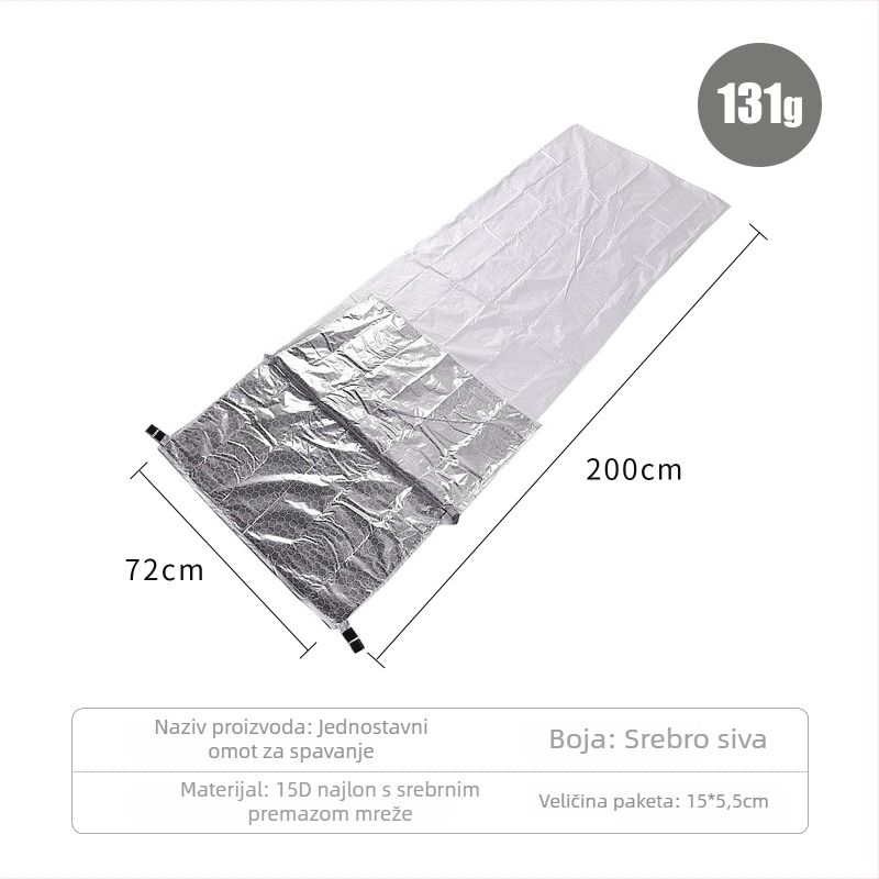 SUBITO Vanjska vreća za spavanje za kampiranje, jednodijelni punjenje, navlaka od 15D srebrenog premazanog najlona, omotnog tipa, za odrasle