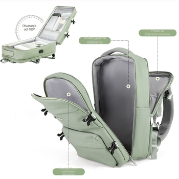 Poslovni ruksak za putovanja s zaštitom od udara od perlate pjene, pretinac za laptop, USB priključak, vodootporan i prozračan