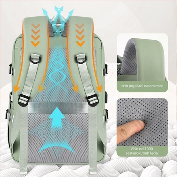 Poslovni ruksak za putovanja s zaštitom od udara od perlate pjene, pretinac za laptop, USB priključak, vodootporan i prozračan