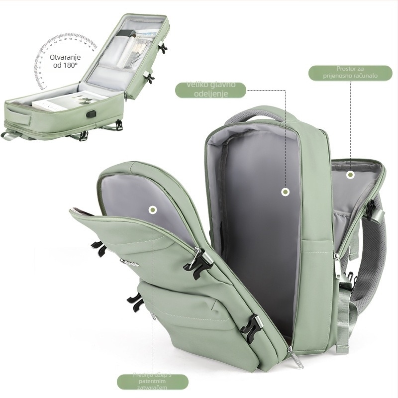 Poslovni ruksak za putovanja s zaštitom od udara od perlate pjene, pretinac za laptop, USB priključak, vodootporan i prozračan