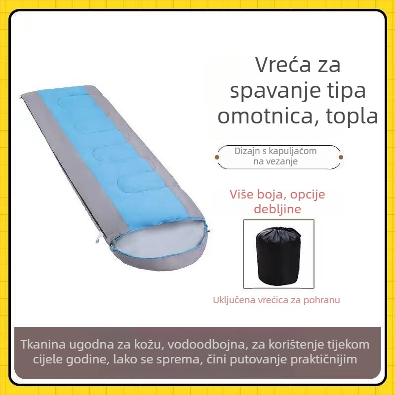 Spavaća vreća tip omotnice za odrasle • Punilo: šuplja pamuk vlakna • Podstava: poliester • Tkanina: poliester • Težina: 2,2 kg
