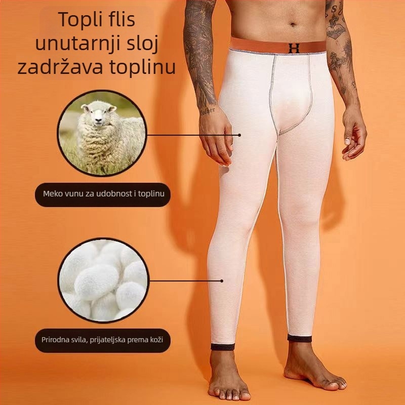 Muške hlače od poliestera s flis podstavom, dvostruki sloj, debela tkanina 201-250 g/m2, baršunasta podstava