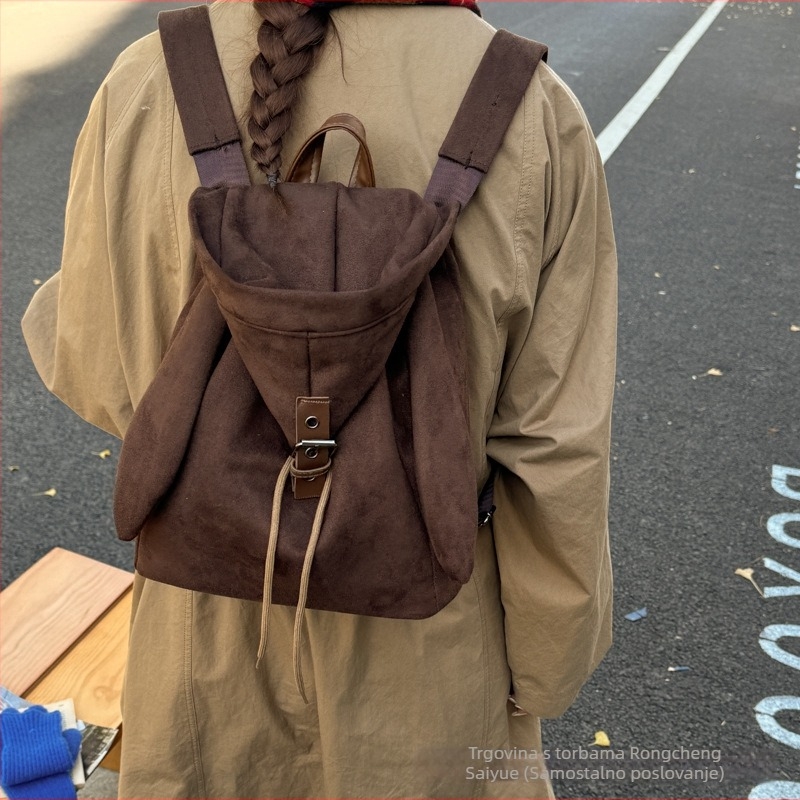 Ranac s ušima zeca, laminirani džep sa zatvaračem i kapom, Zima 2025, tkanina, poliester podstava