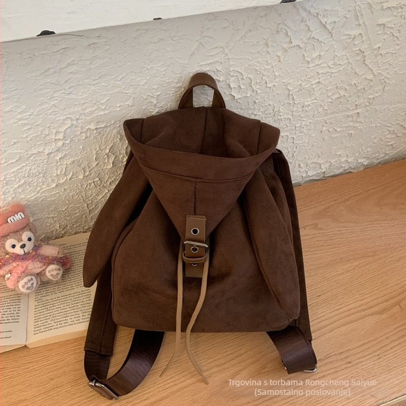 Ranac s ušima zeca, laminirani džep sa zatvaračem i kapom, Zima 2025, tkanina, poliester podstava