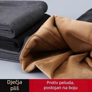 Muške hlače s flisom, termalne, zimski tanak stil, visok pojas, velika veličina, fin flis materijal