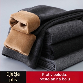 Muške hlače s flisom, termalne, zimski tanak stil, visok pojas, velika veličina, fin flis materijal