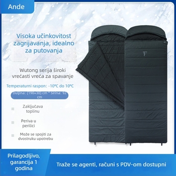 Spavaća vreća za odrasle, envelope stil, spojiva; punilo: kemijska vlakna; podstava: 100% poliester; tkanina: 100% poliester; težina: 1650–2100 g