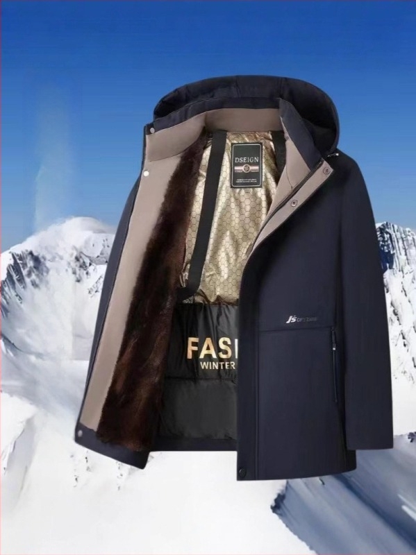 Muška parka jakna s odvojivom kapuljačom – crno-zlata fleece podstava, debelo zimsko kaput za poslovni stil