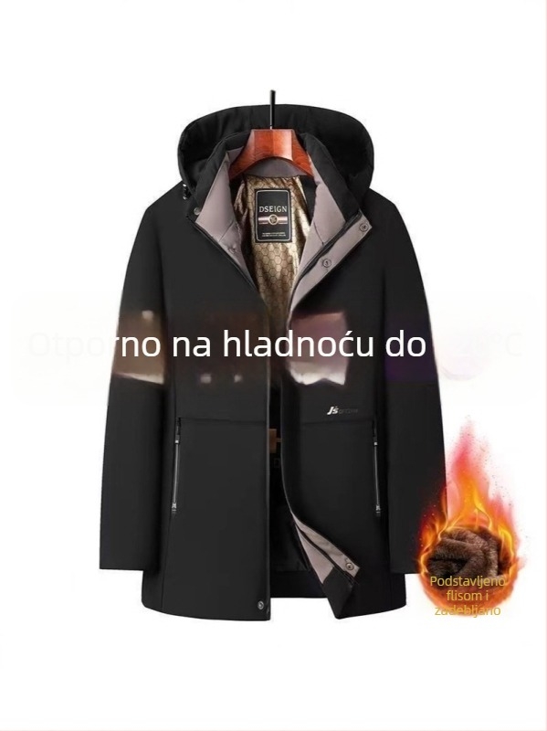 Muška parka jakna s odvojivom kapuljačom – crno-zlata fleece podstava, debelo zimsko kaput za poslovni stil