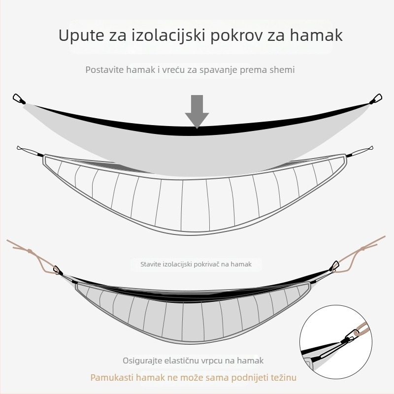 Hamak s površinom od 20D ripstop najlona, za kampiranje na otvorenom, nosivost 200 kg, težina 1032 g