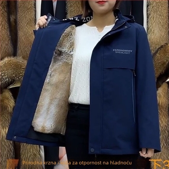 Gradska parka s kapuljom i odvojivom zlatom baršunastom podstavom, zatvarač na zip, pamuk punilo, flis debeli, prugasti uzorak