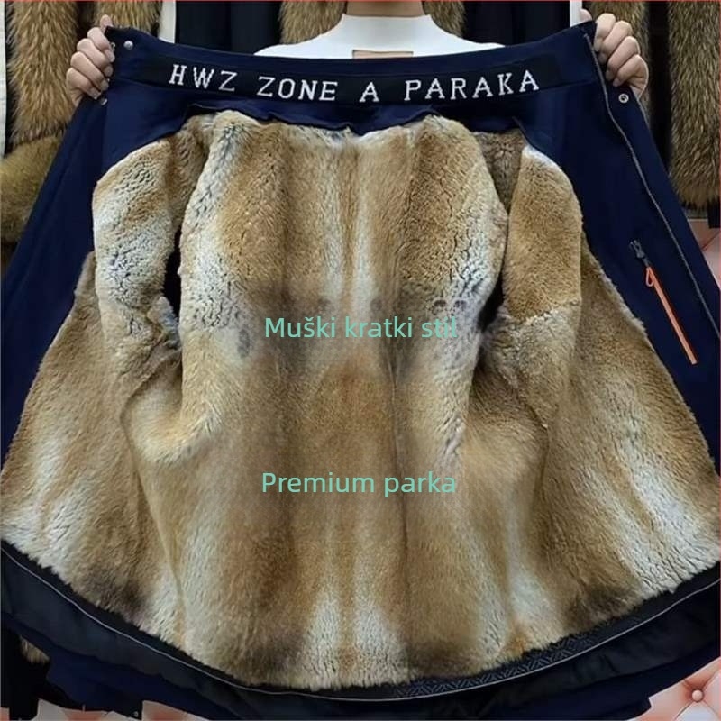 Gradska parka s kapuljom i odvojivom zlatom baršunastom podstavom, zatvarač na zip, pamuk punilo, flis debeli, prugasti uzorak