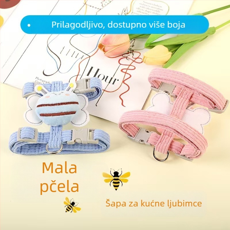 Set za mačku: kaiš i postroj u obliku I s dizajnom slatke pčelice, materijal tkanina
