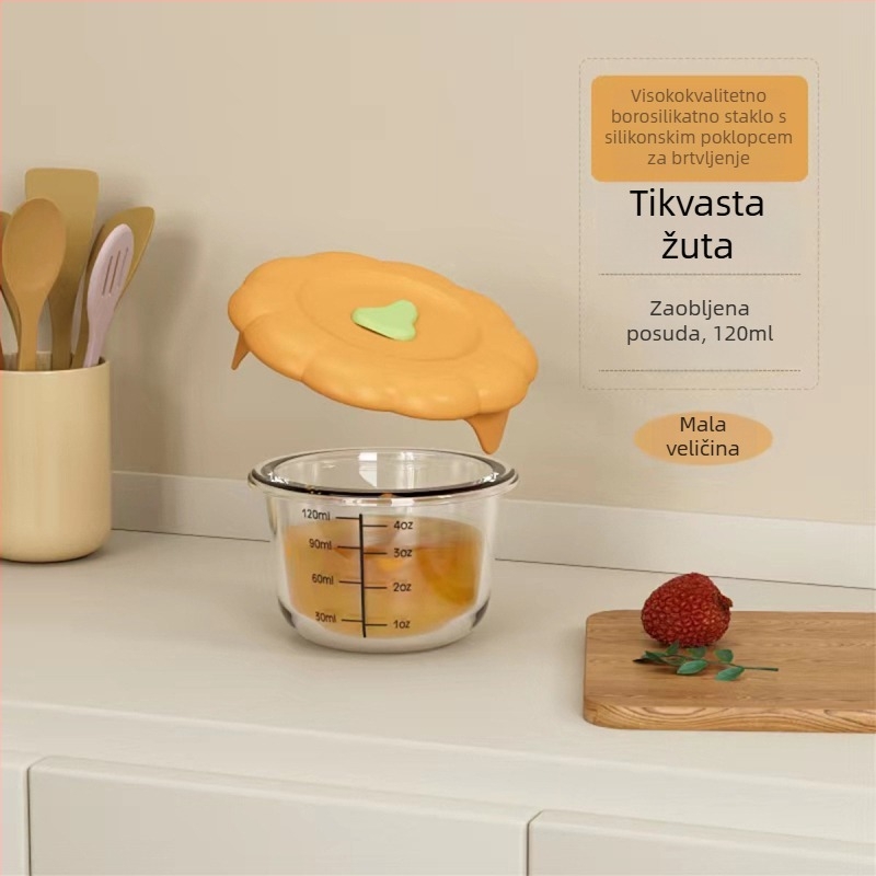 Dječja staklena zdjela za pohranu i kuhanje na paru – mikrovalna, okrugla, kapacitet ispod 300 ml, set sa žlicom