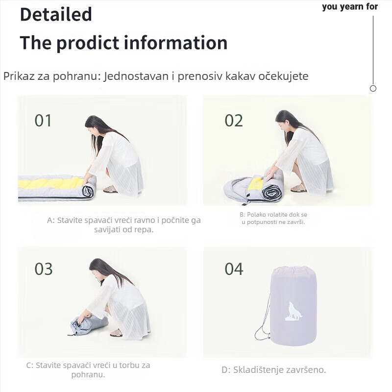 Spavaća vreća za outdoor kampiranje – punilo od šupljeg pamuka, navlaka od 190T vodootporne poliester tkanine, kofer-stil dizajn, za odrasle, 2,3 kg