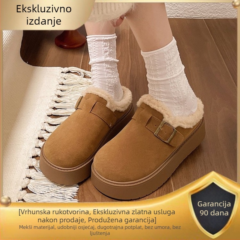 Ženske Birkenstock stil papuča s debelim potplatom, pliš gornji dio, umjetna pliš unutrašnjost, gumeni potplat, visina pete 6-8 cm, zimsko izdanje 2025
