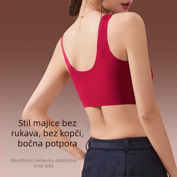 Crveni push-up grudnjak za mali bust, bešavni, prozračan, fiksne naramenice, tanke oblikovane košarice, materijal najlon; podstava 70–80% najlona