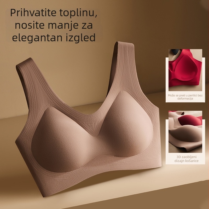 Crveni push-up grudnjak za mali bust, bešavni, prozračan, fiksne naramenice, tanke oblikovane košarice, materijal najlon; podstava 70–80% najlona