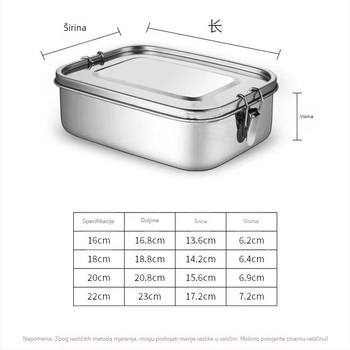 Pravokutna kutija za obrok od nehrđajućeg čelika 304, s tri odjeljka, otporna na propuštanje, mikrovalna pećnica