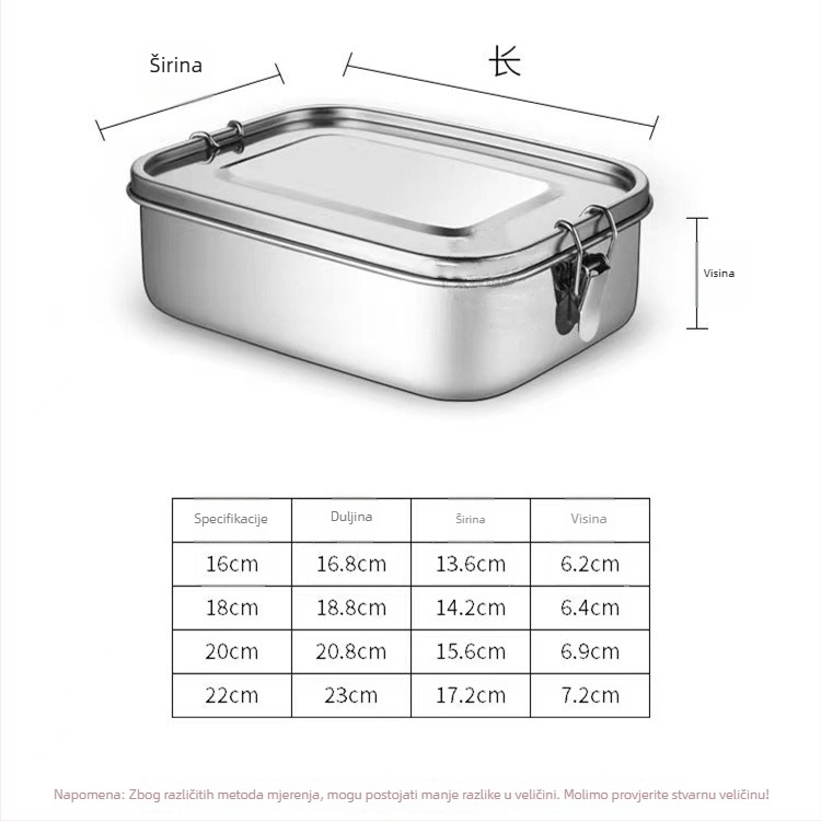 Pravokutna kutija za obrok od nehrđajućeg čelika 304, s tri odjeljka, otporna na propuštanje, mikrovalna pećnica