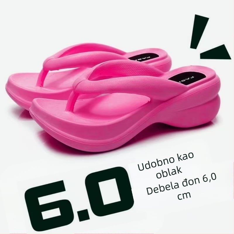 Flip-flop s povećanjem visine od 6 cm, EVA gornji dio i EVA potplat, okrugli vrh, seksi stil