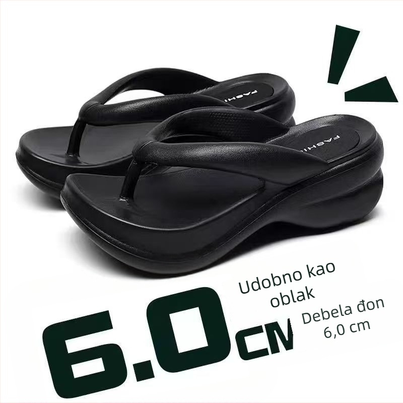 Flip-flop s povećanjem visine od 6 cm, EVA gornji dio i EVA potplat, okrugli vrh, seksi stil