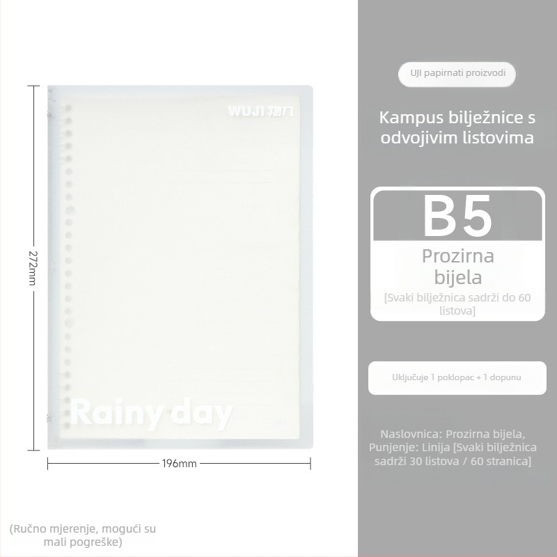 Studentski bilježnica s odvojivim listovima, 30 listova, kvalitetan papir