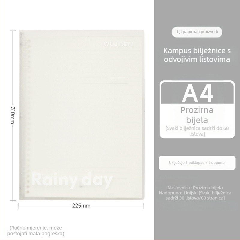 Studentski bilježnica s odvojivim listovima, 30 listova, kvalitetan papir