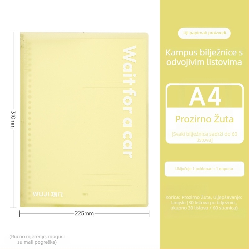 Studentski bilježnica s odvojivim listovima, 30 listova, kvalitetan papir