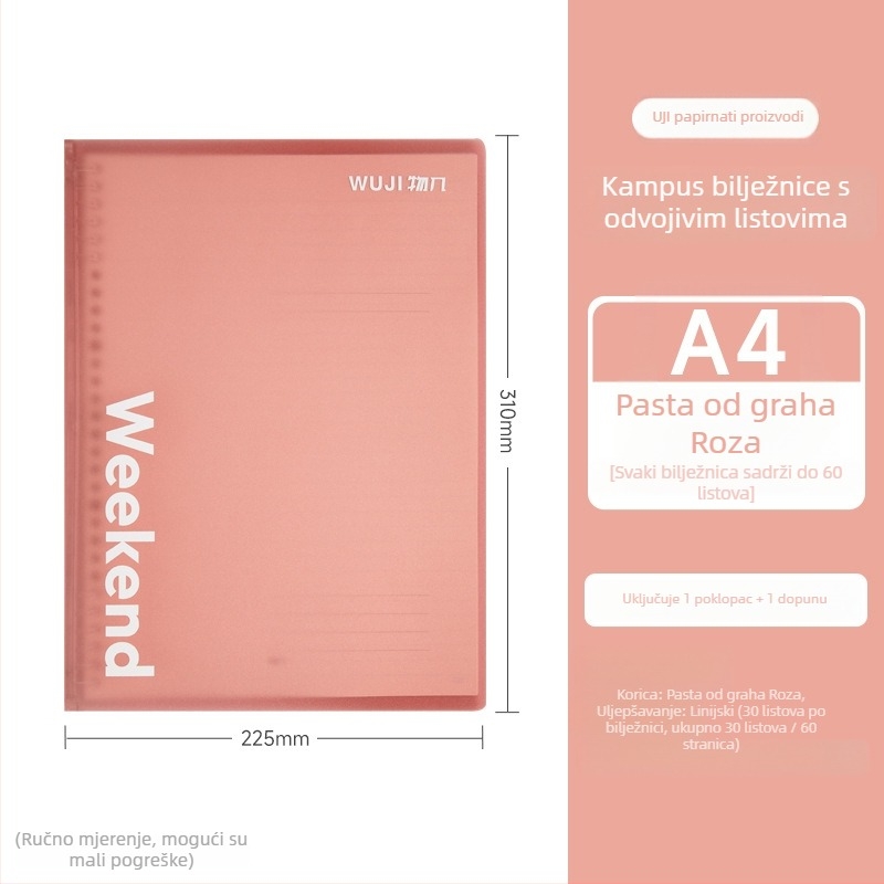 Studentski bilježnica s odvojivim listovima, 30 listova, kvalitetan papir
