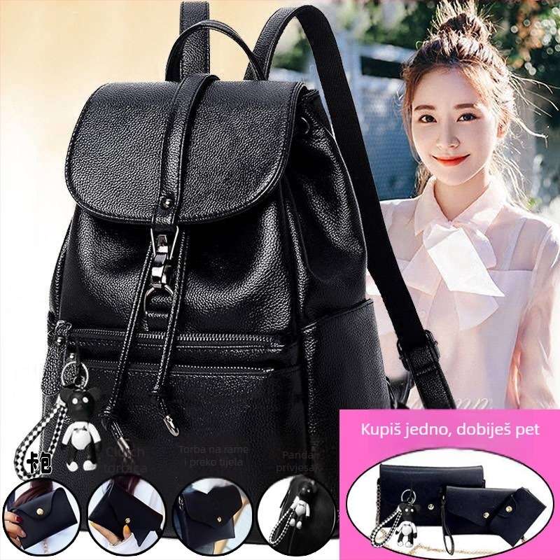 Ženski PU ruksak s velikim kapacitetom, vodootporan, zatvaranje poklopcem, unutarnja pretinac za telefon