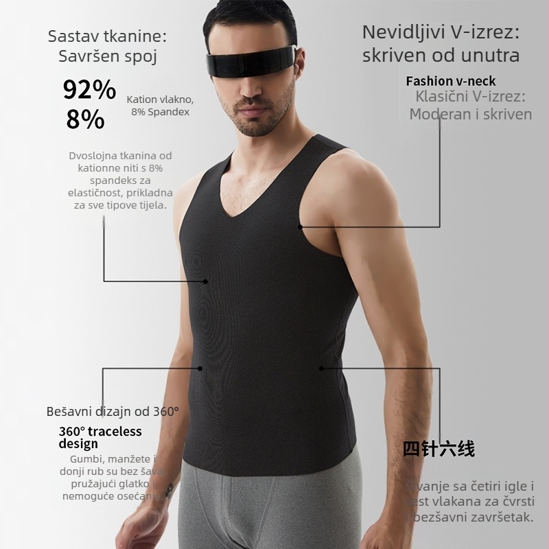 Muški termalni prsluk s fleece podstavom, debljina 251–300 g/m², poliester 90–95%, V-izrez, pulover stil