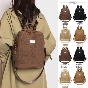 Ženski PU ruksak za slobodno vrijeme putovanja, lagani luksuz, zatvaranje na zatvarač, unutarnji pretinci: pretinac sa zatvaračem, džep za dokumente, laminirani džep; otporan na habanje, zaštita od krađe