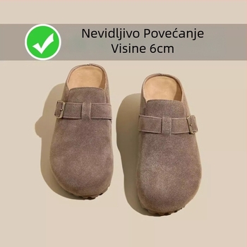 Slip-on papuče s unutarnjom visinom 6 cm, retro debeli đon, gornji dio od kravlje nubuk kože, okrugli vrh, gumeni đon, ljeto 2025