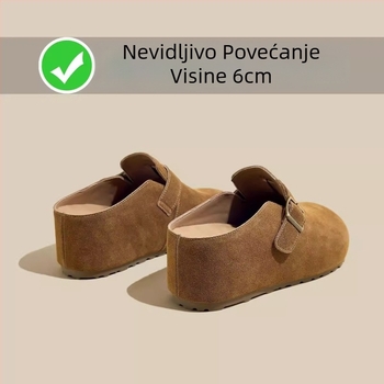 Slip-on papuče s unutarnjom visinom 6 cm, retro debeli đon, gornji dio od kravlje nubuk kože, okrugli vrh, gumeni đon, ljeto 2025