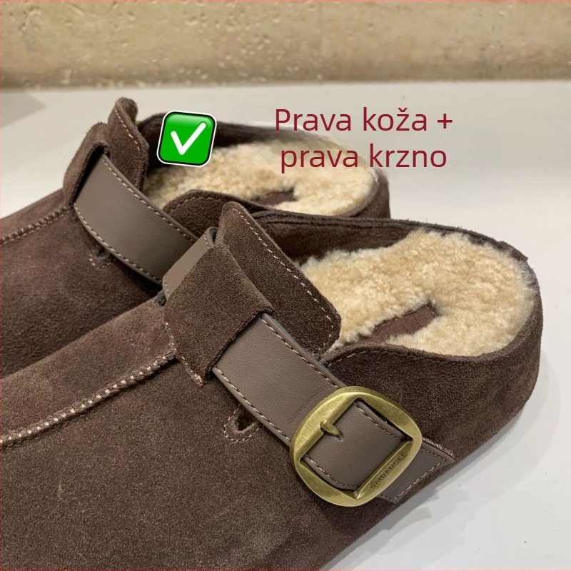 Ženske Baotou papuče Atherism – nubuk koža, zaobljeni nos, pamuk unutrašnjost, gumena potplat, jesen 2025