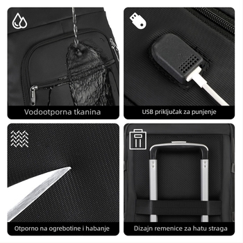 Putni ruksak, unisex, velika zapremina 36–55 L, kompatibilan s 16-inčnim prijenosnim računalom, PU materijal, vodootporan, USB sučelje