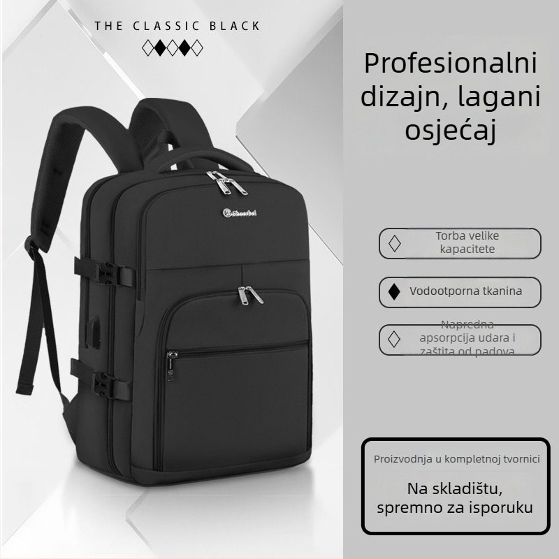 Putni ruksak, unisex, velika zapremina 36–55 L, kompatibilan s 16-inčnim prijenosnim računalom, PU materijal, vodootporan, USB sučelje