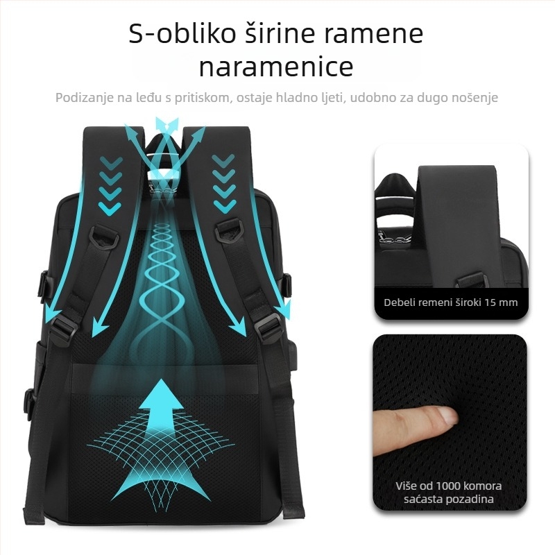 Putni ruksak, unisex, velika zapremina 36–55 L, kompatibilan s 16-inčnim prijenosnim računalom, PU materijal, vodootporan, USB sučelje
