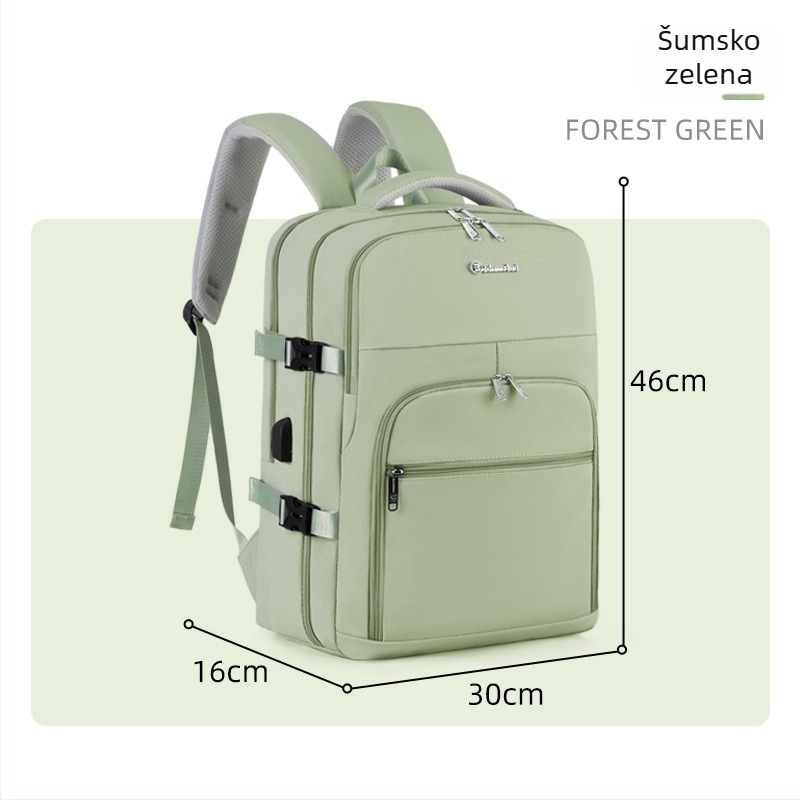 Putni ruksak, unisex, velika zapremina 36–55 L, kompatibilan s 16-inčnim prijenosnim računalom, PU materijal, vodootporan, USB sučelje