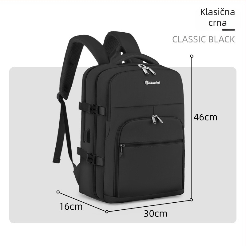 Putni ruksak, unisex, velika zapremina 36–55 L, kompatibilan s 16-inčnim prijenosnim računalom, PU materijal, vodootporan, USB sučelje
