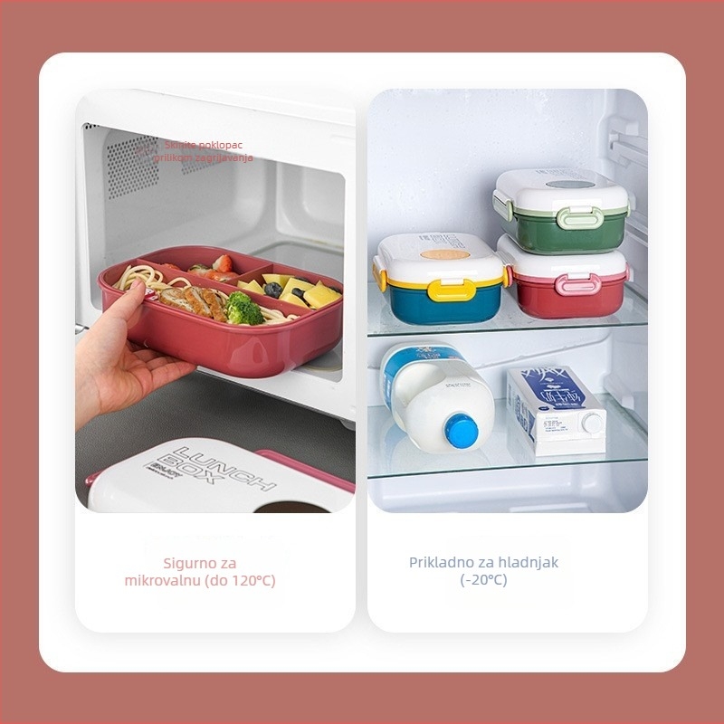 Kutija za obrok, podijeljena, sigurna za mikrovalnu pećnicu, od plastike, prehrambene klase, za ured i dom.