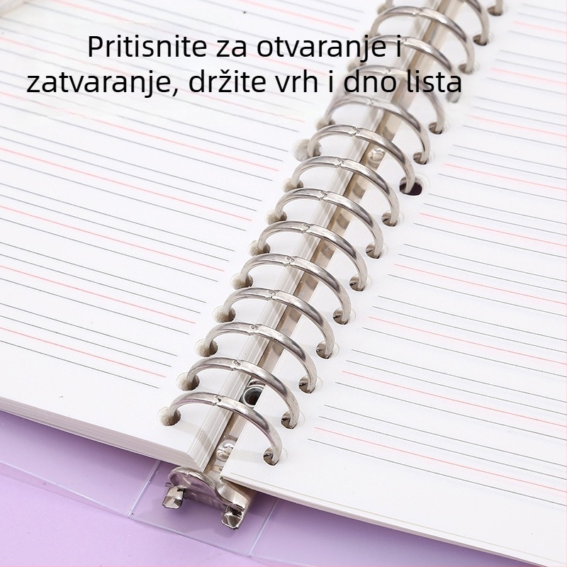 Bilježnica s odvojivim unutarnjim listovima, mrežasti uzorak, 80 listova, okrugle rupe, unutarnje stranice od drvene pulpe i polipropilena