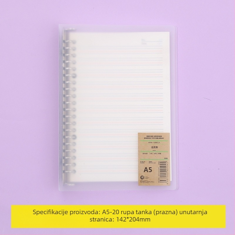 Bilježnica s odvojivim unutarnjim listovima, mrežasti uzorak, 80 listova, okrugle rupe, unutarnje stranice od drvene pulpe i polipropilena