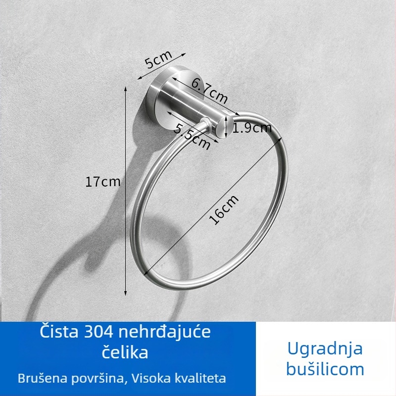 Zidni držač za ručnike s kružnim dizajnom, bez bušenja, od nehrđajućeg čelika 304, nosivost 20 kg, moderan minimalistički stil