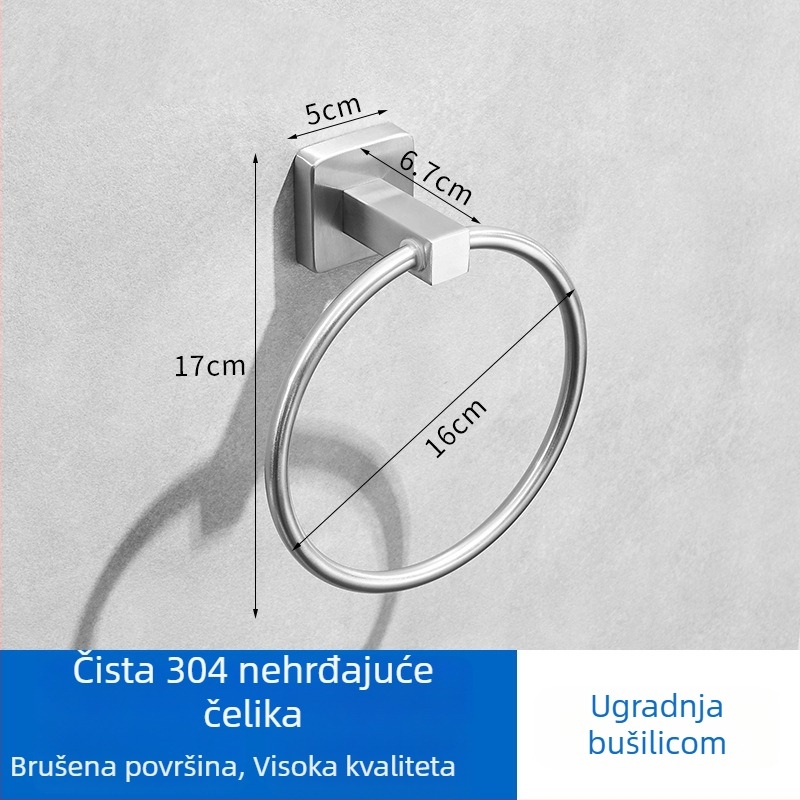 Zidni držač za ručnike s kružnim dizajnom, bez bušenja, od nehrđajućeg čelika 304, nosivost 20 kg, moderan minimalistički stil