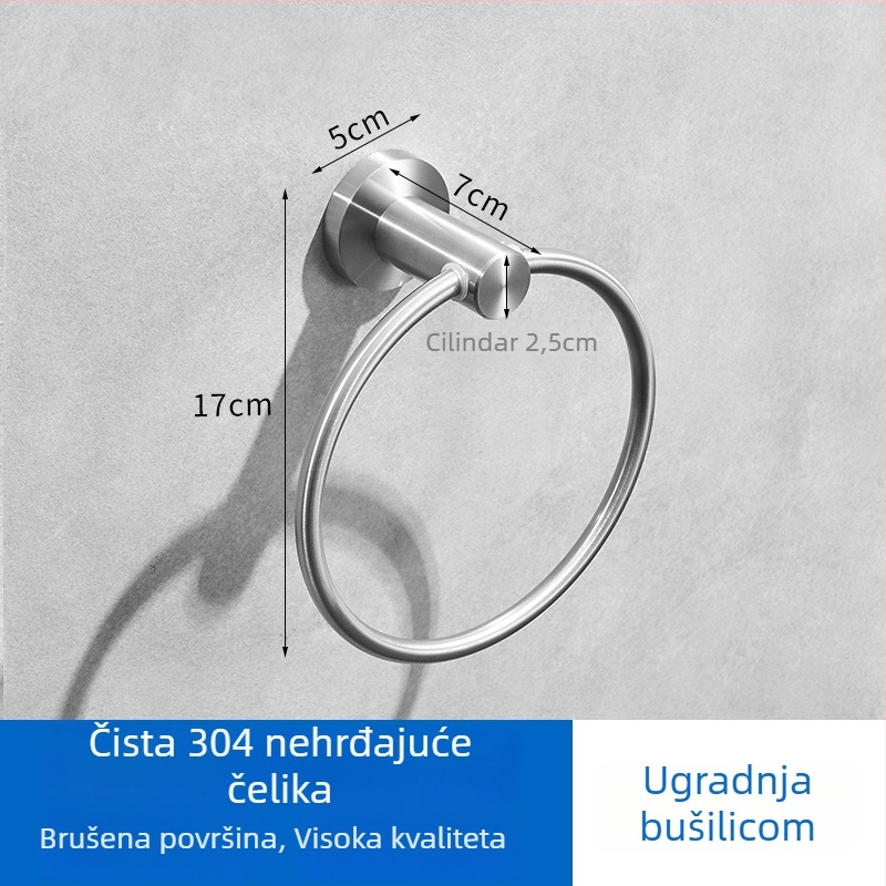 Zidni držač za ručnike s kružnim dizajnom, bez bušenja, od nehrđajućeg čelika 304, nosivost 20 kg, moderan minimalistički stil