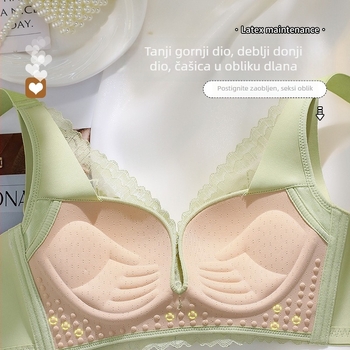 Lateks grudnjak s čipkom za male grudi, bežični, lift-up, podesive naramenice, bočno skupljanje, košarice 3/4 s latex košaricama i debelom podstavom