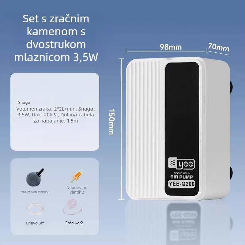 Pumpa za kisik u akvariju – iznimno tiha, kompaktna, za kućnu upotrebu; Marka: yee; Težina: 350 g